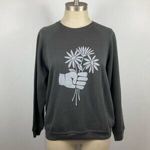 W/ LOVE FROM EMILY & MERITT Grey Sweatshirt NWT Graphic “Give Flowers” Womens XS